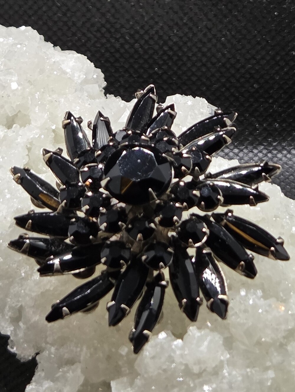 Black Crystal Floral Statement Brooch